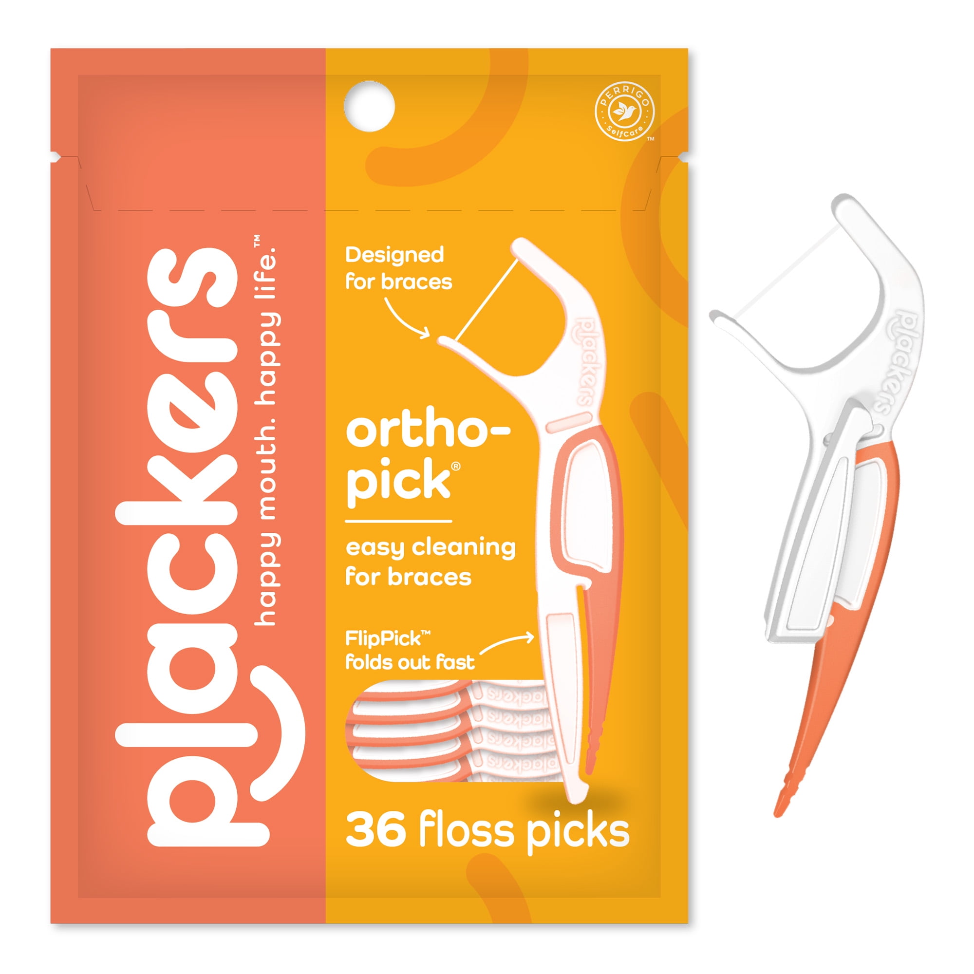 Plackers Orthopick Dental Flossers, Designed for Braces, Soft FoldOut Toothpick, Super Tuffloss