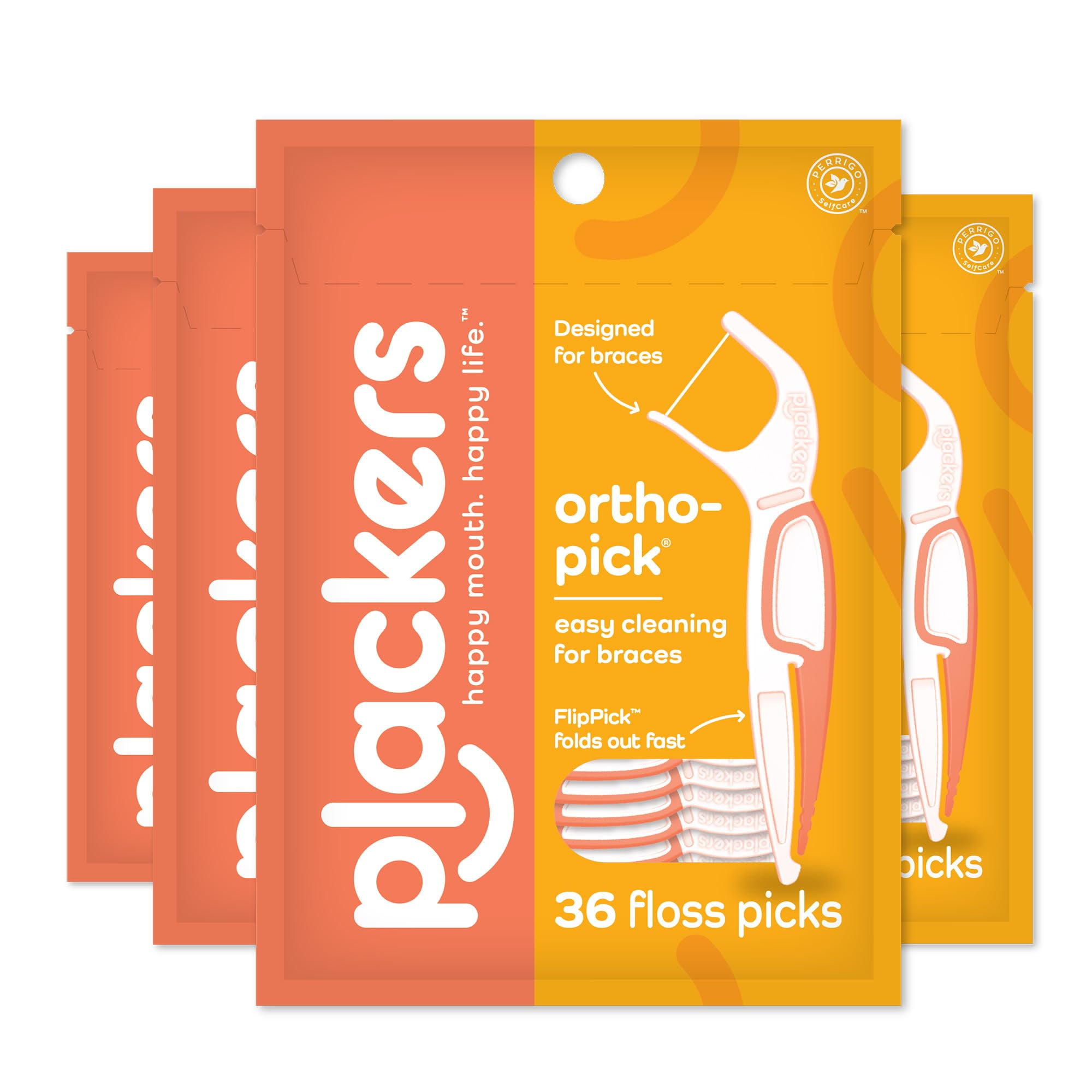 Plackers Orthopick Floss Picks, SR25 Unflavored, Designed for Braces