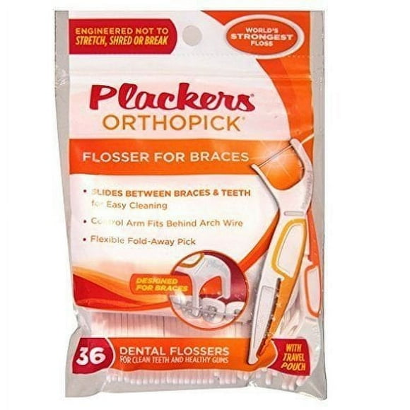 Plackers Orthopick Flosser For Braces Dental Flossers, 36 ct
