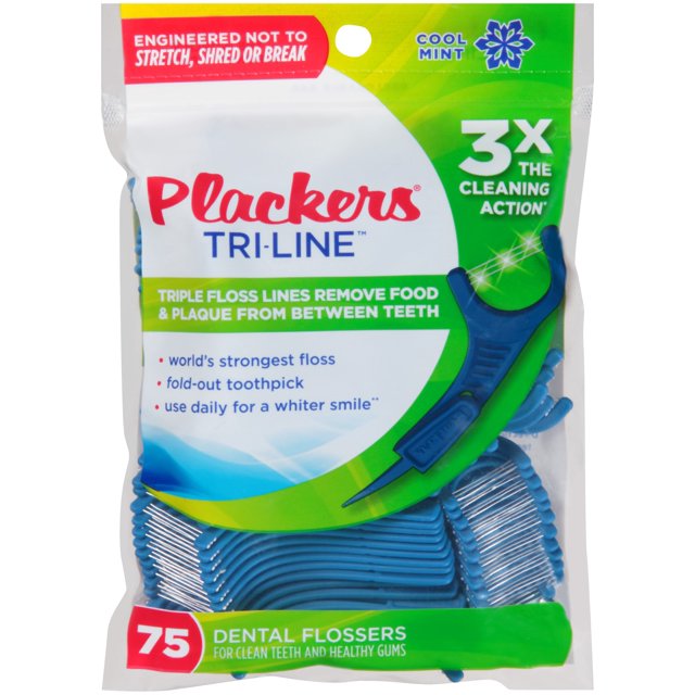 Plackers TriLine Cool Mint Dental Floss Picks 75 Count