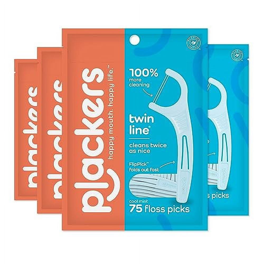Plackers TwinLine Dental Floss Picks, 75 Count (Pack of 4)