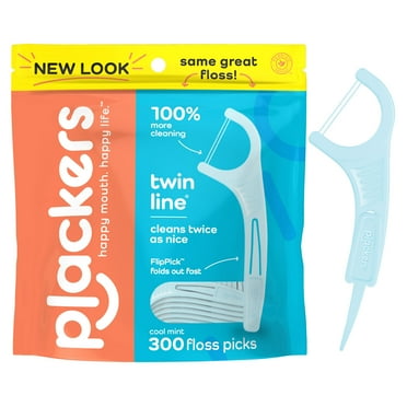 Plackers Twin Line Dental Floss Picks, Dual-Line Tuffloss, Easy Storage, Cool Mint Flavor, 300 Count