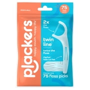Plackers Twin Line Floss Picks with Tuffloss Fiber & FlipPick , Intense Mint, Double-Line Flosser for Effective Plaque Removal, 75 Count