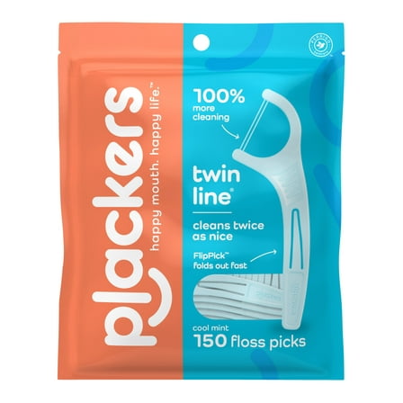 Plackers Twin Line Dental Floss Picks, Cool Mint, 150 Count