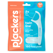 Plackers® Twin Line® Floss Picks with Tuffloss® Fiber & FlipPick®, Intense Mint, Double-Line Flosser for Effective Plaque Removal, 150 Count