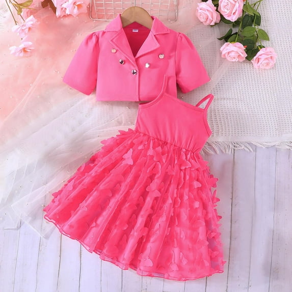 Placlothes 2 Piece Skirt and Cute Tops Outfits for Little Girls and Big Girls Summer Fall Solid Pink Skirt Sets Birthday Kids Size 4 T