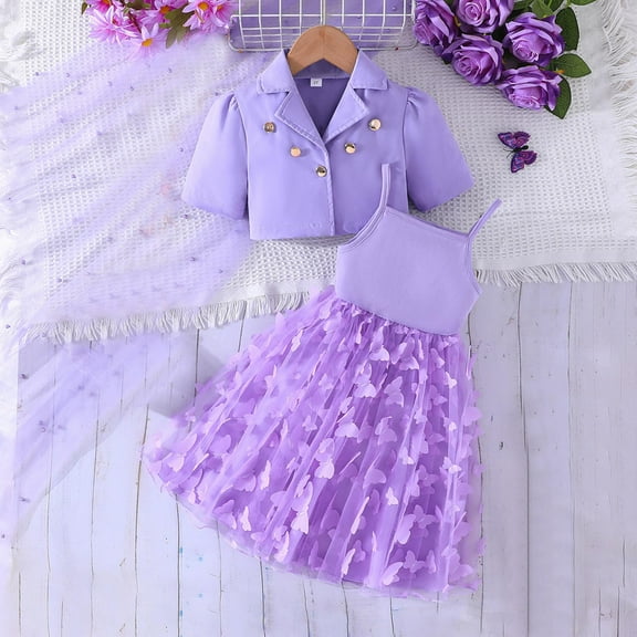 Placlothes 2 Piece Skirt and Cute Tops Outfits for Little Girls and Big Girls Summer Fall Solid Purple Skirt Sets Birthday Kids Size 3 T