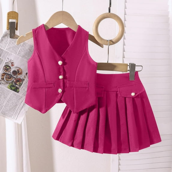 Placlothes Cute Hot Pink Tank Tops and Skirt Outfits for Little Girls and Big Girls 2 Piece Sets Solid Summer Fall Birthday Kids Size 4 T