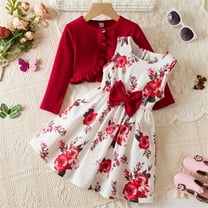 Placlothes Floral 2 Piece Cute Tops and Skirt Outfits for Big Girls and Little Girls Summer Fall Sets with Bow Birthday Kids Red Size 7 T