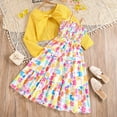 thumbnail image 1 of Placlothes Girls' 2 Piece Outfit 8-13 Years, Yellow Cropped Cardigan & Floral Sundress, Polyester Summer Casual Set for Tween Girls,Size 9-10T, 1 of 3