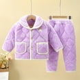 thumbnail image 1 of Placlothes Girls' 2-Piece Plush Quilted Outfit Set - 100% Polyester Warm Soft Shirts, Light Purple with Cartoon Embroidery, Button Top & Elastic Waist (3-14 Years),Size 3 T, 1 of 3