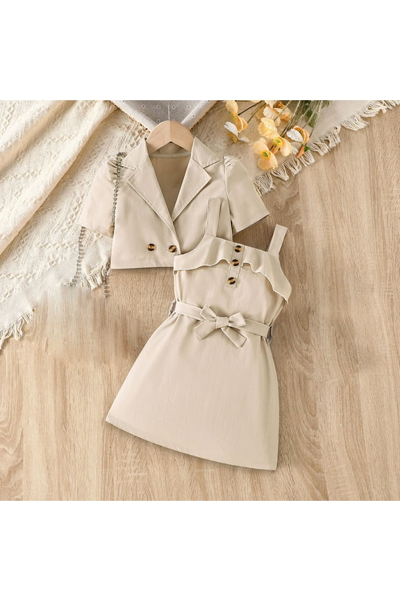 Girls 2 Piece Skirt and Cute Tops Outfit Sets for Summer Fall Solid Khaki Size 4 T Birthday Gift for Big Girls and Little Kids