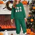 thumbnail image 1 of Placlothes Girls' Army Green Ghost Print Tracksuit Set - Soft Polyester Hoodie & Sweatpants, Kids 3-12,Size 10 T, 1 of 4