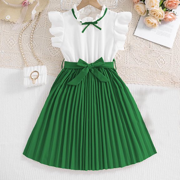 Placlothes Girls Dressy Two Piece Outfits Skirt Sets for Big Girls Size 8 T Green Cotton Summer Fall Birthday Kids Clothing