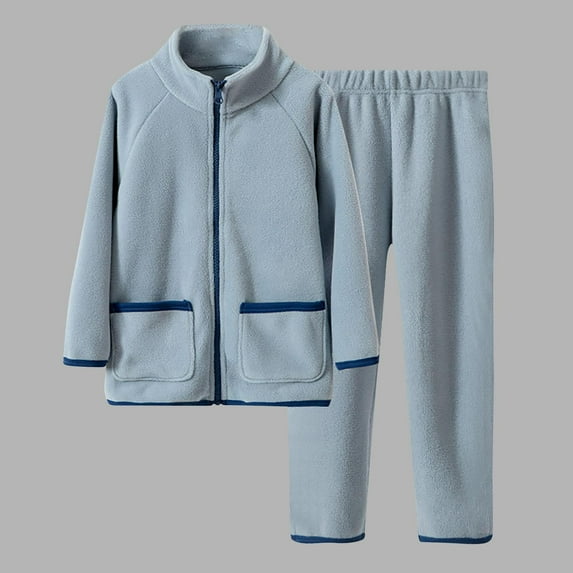 Placlothes Girls Fleece 2-Piece Set (Jacket + Pants) - 4-14Y, Sizes 110-170, Warm Fall Winter Outfit with Raglan Sleeve & Elastic Waist, Blue,Size 5 T