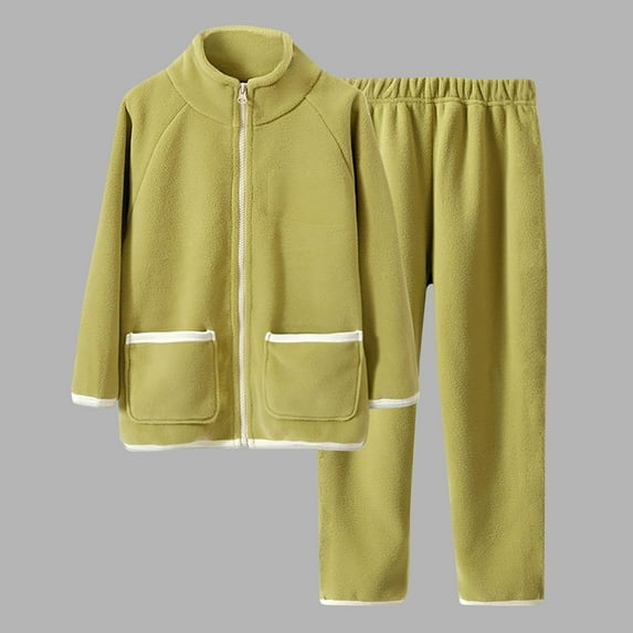 Placlothes Girls Green Fleece 2-Piece Set (Jacket + Pants) - 4-14 Years, Warm Cozy Fall Winter Outfit, Sizes 110-170, with Raglan Sleeve & Elastic Waist for Cold Weather,Size 11 T