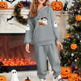 thumbnail image 1 of Placlothes Girls' Hall-oween Matching Hoodie & Jogger Set - Soft Polyester, Gray, 3-12Y with Ghost & Pumpkin Prints for Trick-or-Treat/Parties/Autumn Casual,Size 10 T, 1 of 5