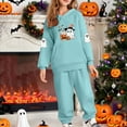 thumbnail image 1 of Placlothes Girls' Hall-oween Matching Hoodie & Jogger Set - Soft Polyester, Light Blue, 3-12Y with Ghost & Pumpkin Prints for Trick-or-Treat/Parties/Autumn Casual,Size 12 T, 1 of 5