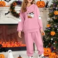 thumbnail image 1 of Placlothes Girls' Hall-oween Matching Outfit Set - Soft Polyester 1 Hoodie & 1 Jogger Pants, Pink, 3-12Y with Ghost & Pumpkin Prints for Trick-or-Treat/Parties/Autumn Casual,Size 2 T, 1 of 5