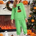 thumbnail image 1 of Placlothes Girls' Hall-oween Tracksuit Set - Soft Polyester Hoodie & Joggers, Black Cat Jack-o'-Lantern, Green, Ages 3-12,Size 3 T, 1 of 4