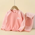 thumbnail image 1 of Placlothes Girls’ Pink Cotton Thermal Underwear Set, 2-Piece with Striped & Cartoon Embroidery, Size 80-170 (1-14Y),Size 8 T, 1 of 5