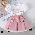 thumbnail image 1 of Placlothes Girls Pink Floral Short Sleeve Shirt Tops and Skirt Outfits Two Piece Sets for Little Kids Size 9 Months Summer Fall Birthday Cotton, 1 of 8