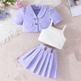 thumbnail image 1 of Placlothes Girls Short Sleeve Shirt Tops 3 Piece Outfits for Little Girls and Big Girls Summer Fall Skirt Outfits Sets Solid Purple Birthday Kids Size 5 T, 1 of 3