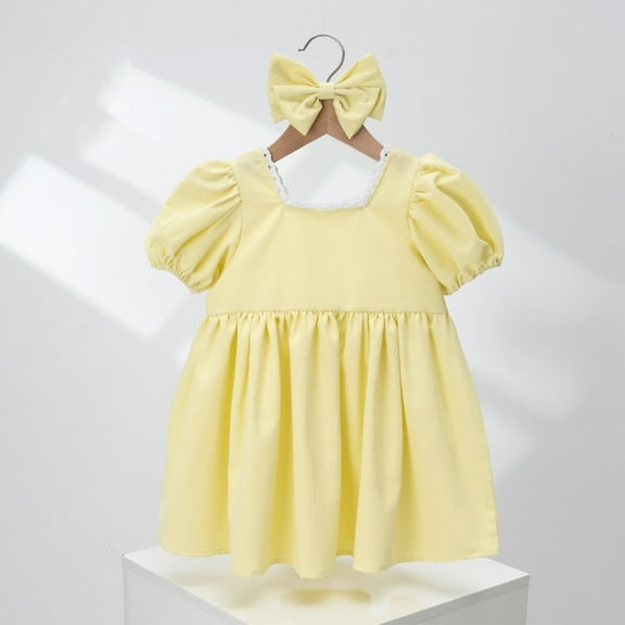 Placlothes Girls Two Piece Outfits Dressy Skirt Sets for Little Girls and Big Girls Solid Yellow Summer Fall Birthday Party Clothes Size 2 T Kids Fashion