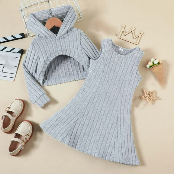 Placlothes Little Girls Dressy Two Piece Outfits for Summer Fall with Skirt Sets in Gray Size 3 T Perfect for Birthday and Kids Party Wear