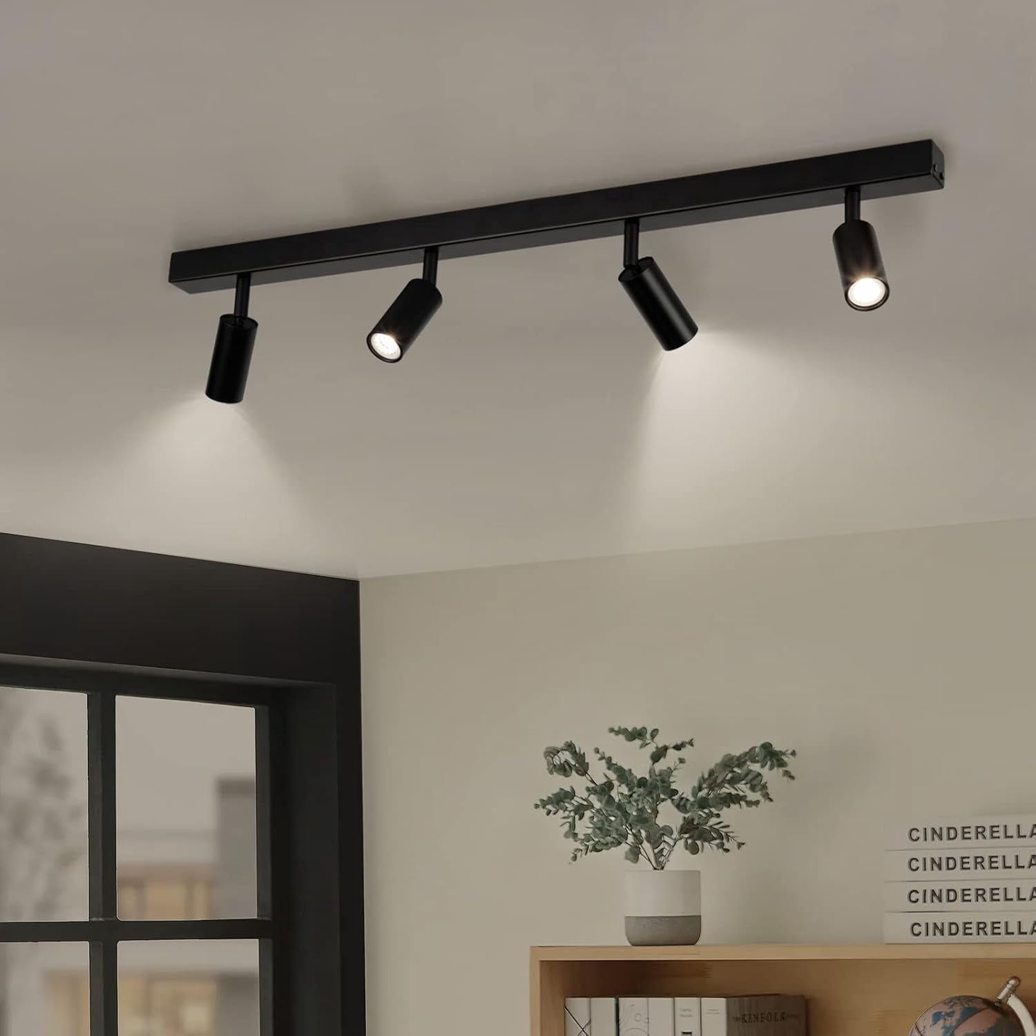 Lindby Plafonnier Elaina, 66 Cm, 5 Lampes, Noir/blanc, E14