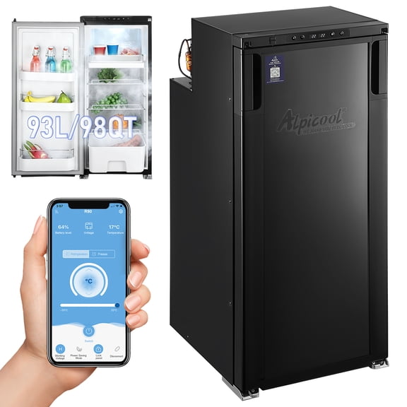Plagage 12/24V Volt RV Refrigerator 98 Quart(3.3cu.ft) Car Fridge Freezer APP Control 32°F-47°F Refrigeration/-12°C Freezer for Truck RV Yacht