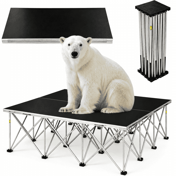 Plagage 4 x 4 ft Folding Portable Stage Platform Modular Unit with 16 High 9-Strut Centipede Riser for School Auditoriums Concerts Bars Aluminum
