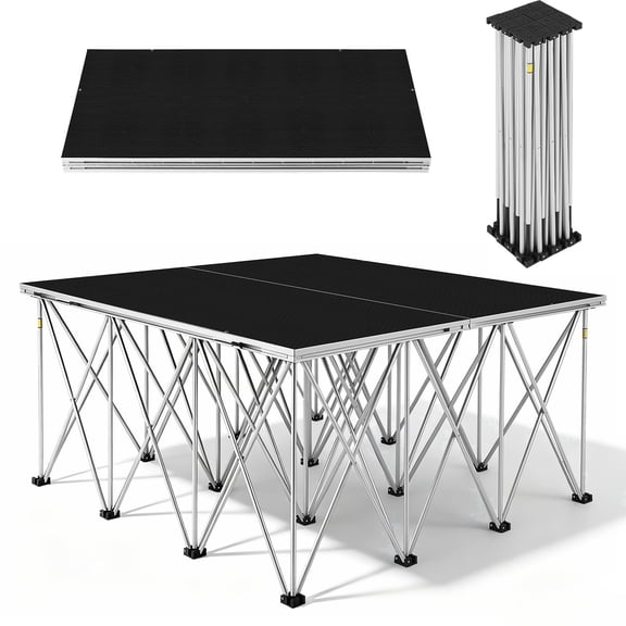 Plagage 4 x 4 ft Folding Portable Stage Platform Modular Unit with 24 High 16-Strut Centipede Riser for School Auditoriums Concerts Bars Aluminum
