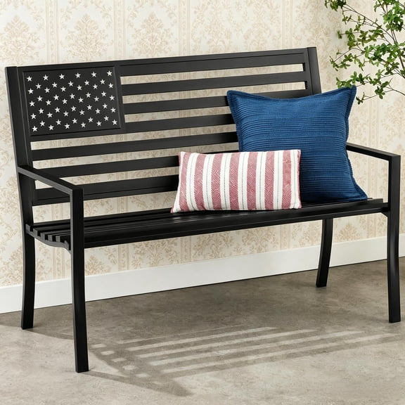 Plagage Outdoor -Person Steel Outdoor Bench for Garden Patio Porch Classic Design Metal Backrest 550lb Capacity – Black