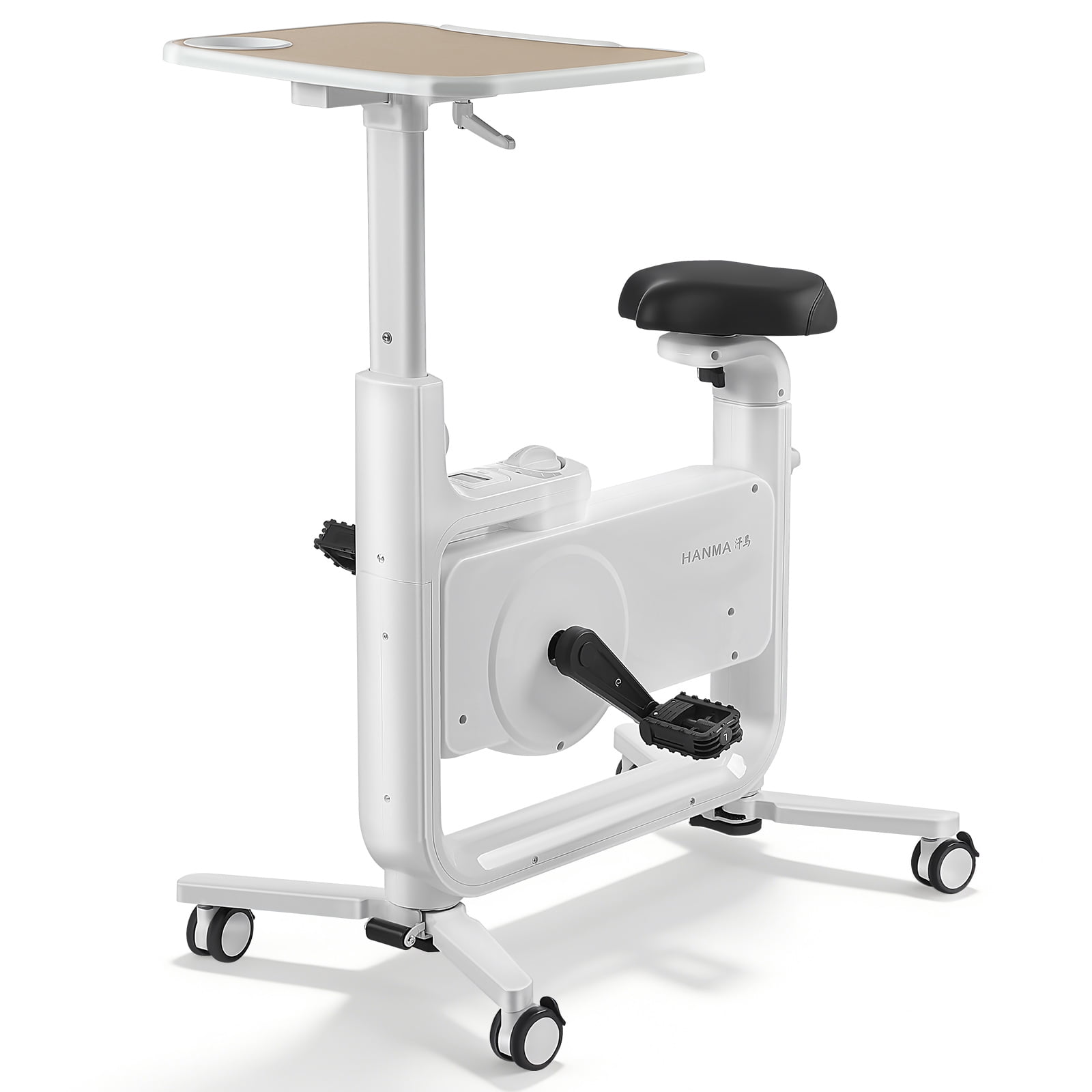 Plagage Under Desk Bike Exercise Bike with 2D Desktop, Upright Indoor Cycling Bikes with 264LBS Weight Capacity Stationary Bikes for Home