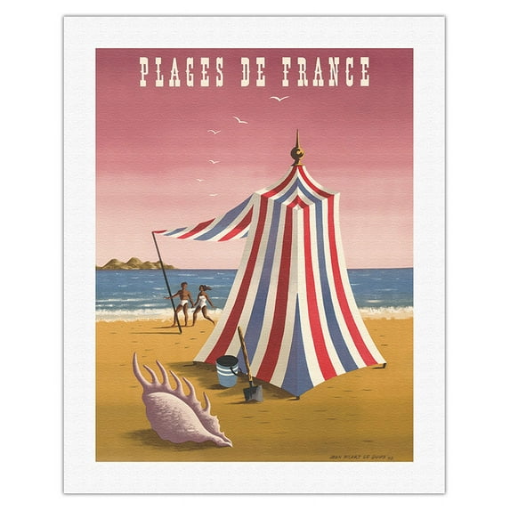 Plages de France (Beaches of France) - Vintage Travel Poster by Jean Picart Le Doux c.1947 - Fine Art Rolled Canvas Print 20in x 26in