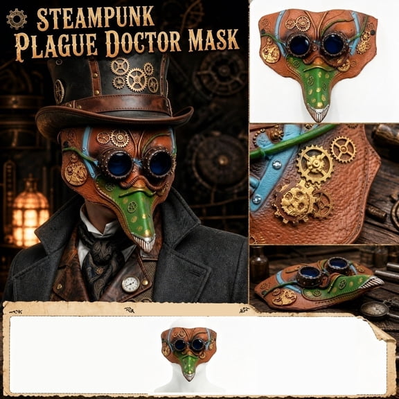 Plague Doctor Mask 10 X 9 Inch Retro Goggles Gear Mask Halloween for Masquerade Party Event Holiday Mask Single Pack
