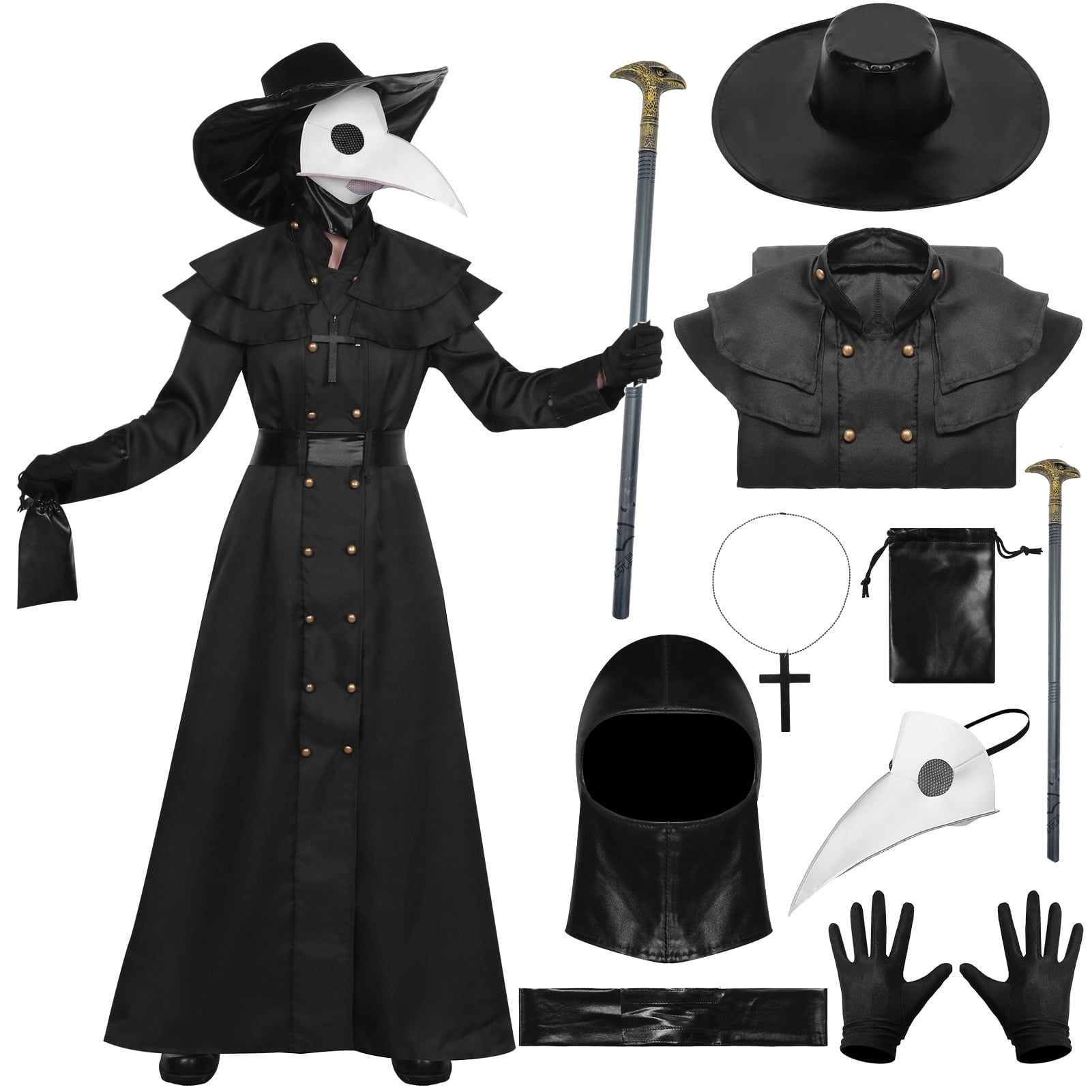 Plague Doctor Mask Costumes Cloak Set for Adults Black Plague Doctor ...