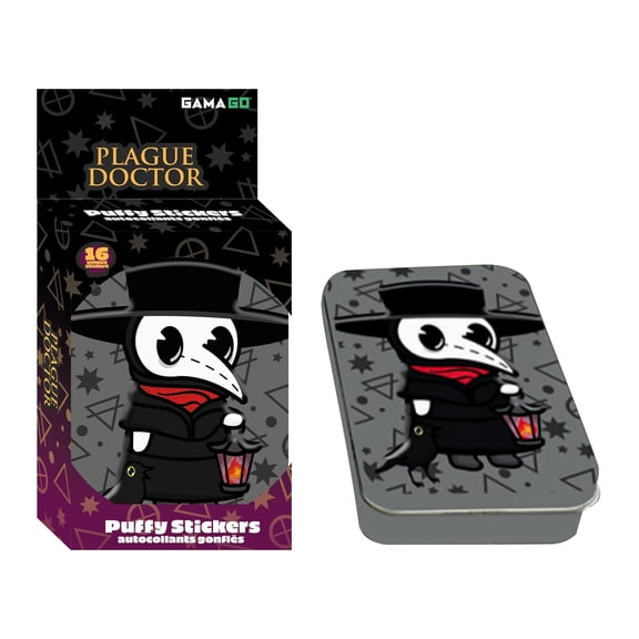 Plague Doctor Puffy Stickers In Embossed Tin | 16 Count