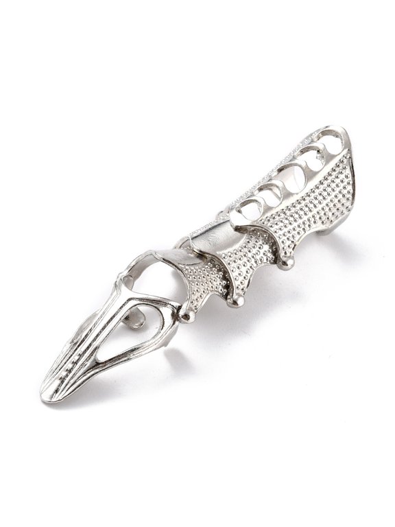 Plague Doctor Shape Alloy Full Finger Double Ring Gothic Open Cuff Ring for Men Silver Inner Diameter: 13mm and 17mm