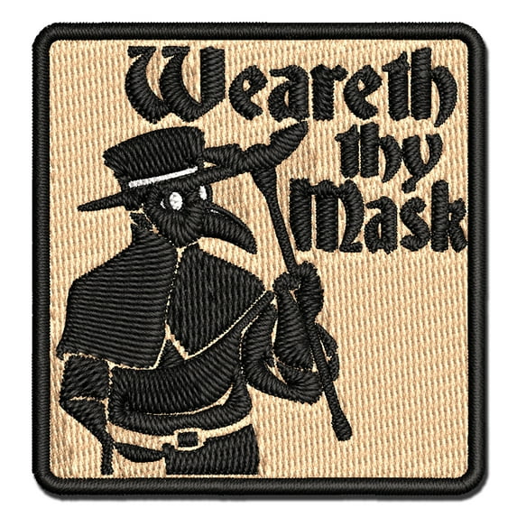 Plague Doctor Weareth Thy Mask Applique Multi-Color Embroidered Hook & Loop Patch - 3.5 Inch Large