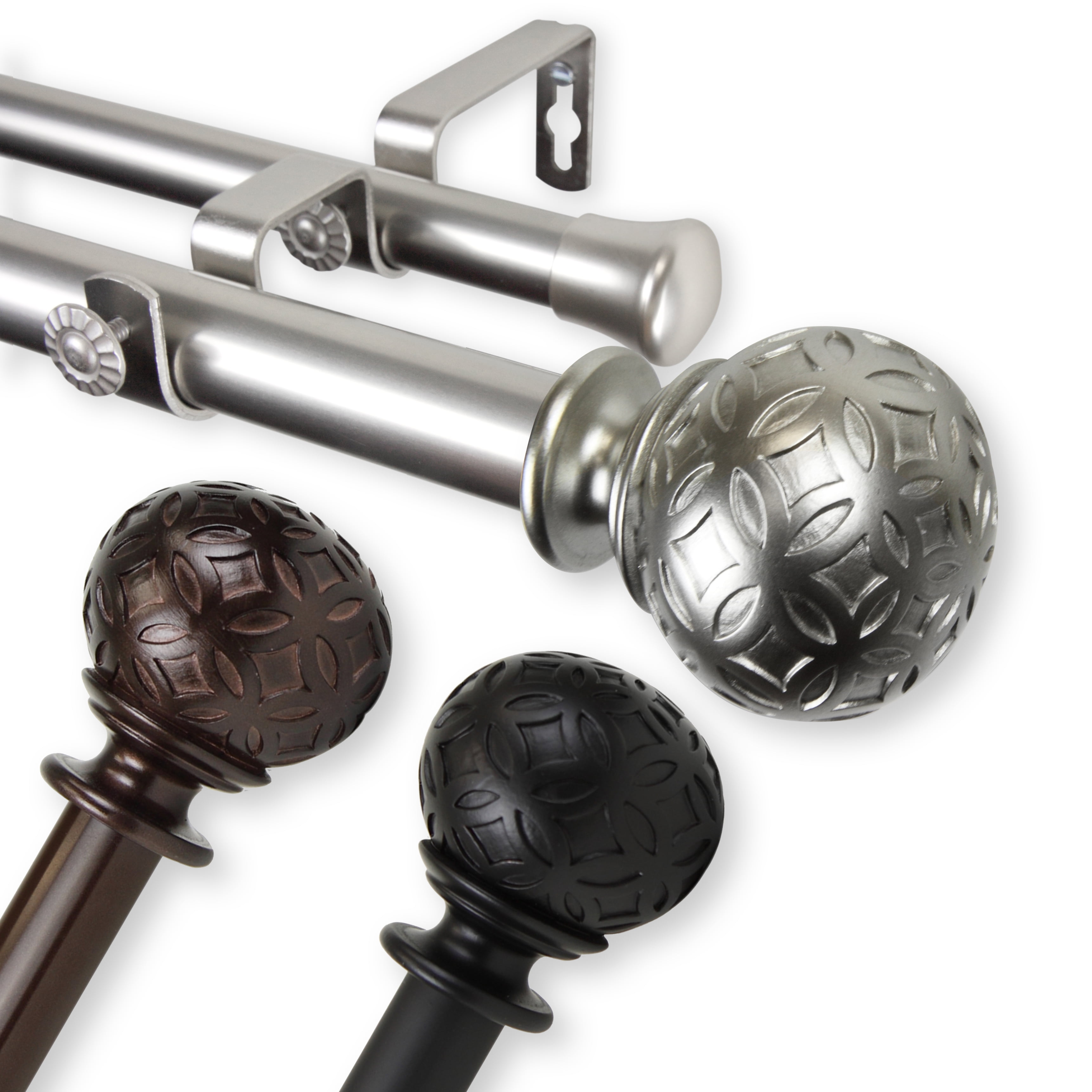 Plaid 1" Double Curtain Rod 66-120 inch - Satin Nickel