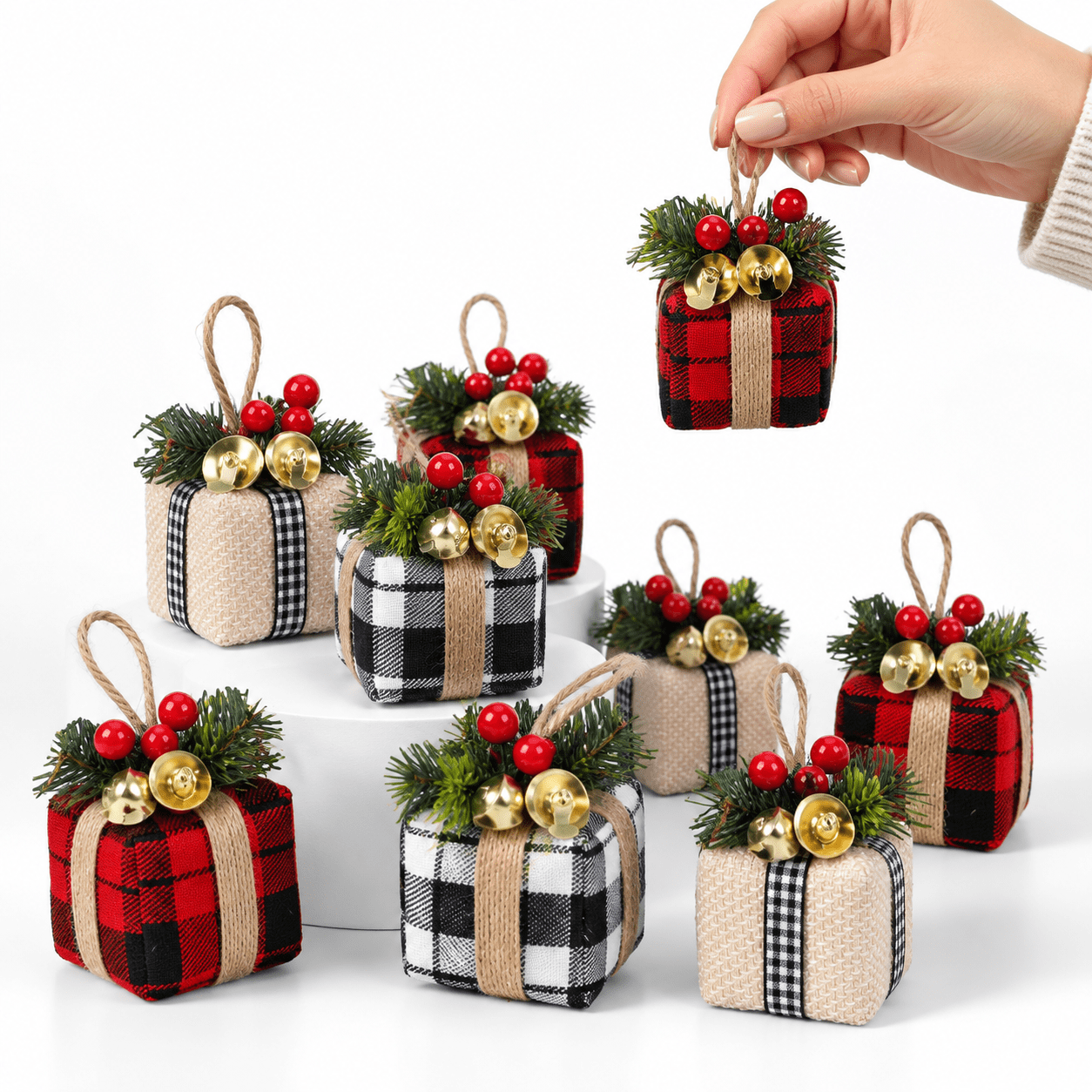 Plaid 12-Pack Mini Gift Box Christmas Ornaments for Tree Wreath Mantel ...