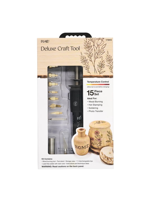 15 PC Electric Wood Burning Tip Set, Creative Decorative Tool, DIY Kit, Carving, Burning and Soldering Tips, Pyrography, Temperature Control, Carrying Case
