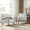 thumbnail image 1 of Plaid Accent Chair Set of 2, Wooden Legs Upholstered Armchair Lounge Sofa Home Living Room Blue, 1 of 8