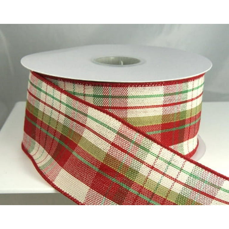  2 Rolls Christmas Wired Ribbon Red Green Navy Blue