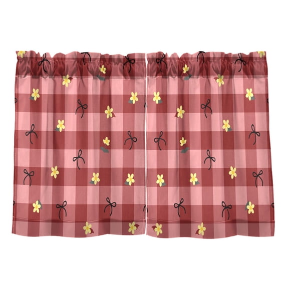 Plaid Background Bow Tier Curtains Tier Kitchen Living Room Bedroom Balcony 2 Panels 27x24 Inch