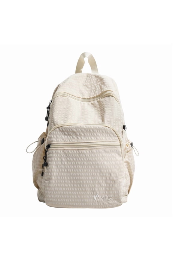 Plaid Backpack 15.75" Polyester Vintage Design Lightweight Multi-Pocket (White)