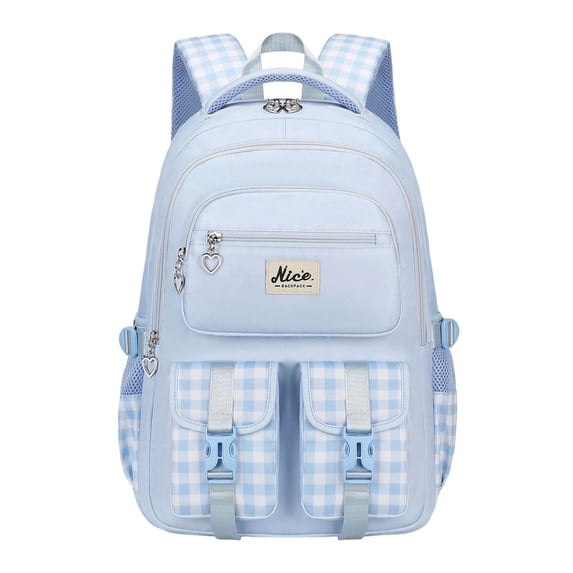 Plaid Backpack, Waterproof Nylon Bookbag with Large Capacity Multi Pocket Design, Portable Bag for Daily Carry Travel Study and Outdoor Activities