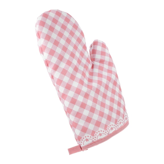 Plaid Baking Gloves Oven Mitt Cooking Mittens Polyester Kitchen Child Protection Micro-wave Pink